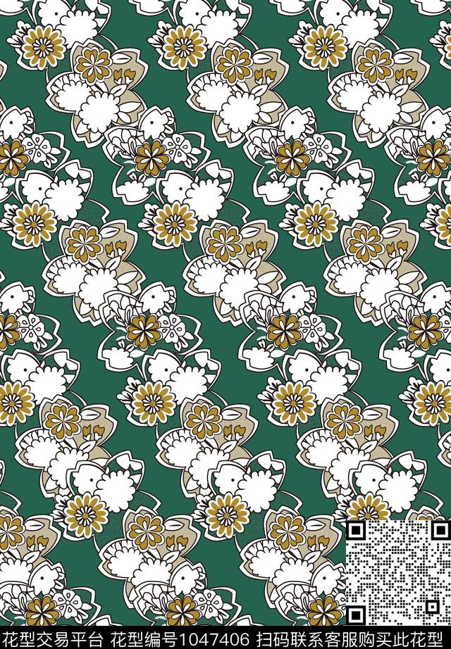 淑女大花创意传统印花华亿平台下载（图片编号: 1047406） - 瓦栏（Walan）