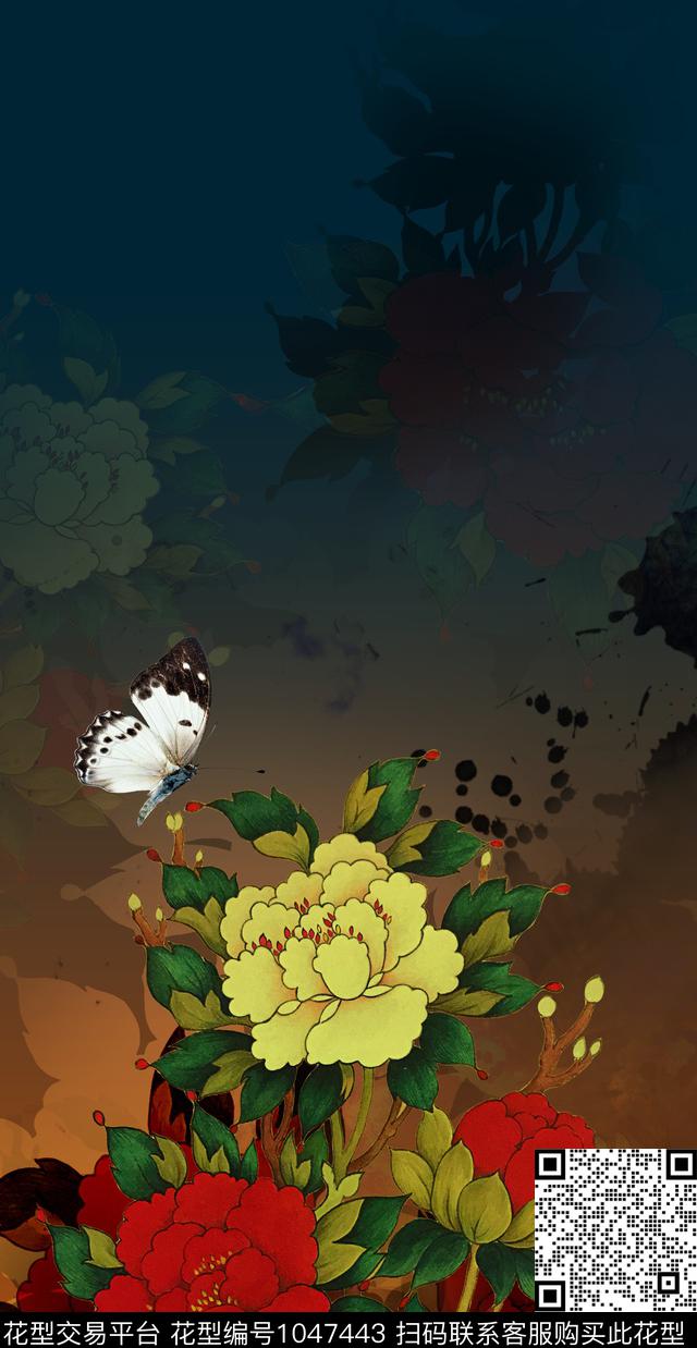 定位花花卉蝴蝶数码印花华亿平台下载（图片编号: 1047443） - 瓦栏（Walan）