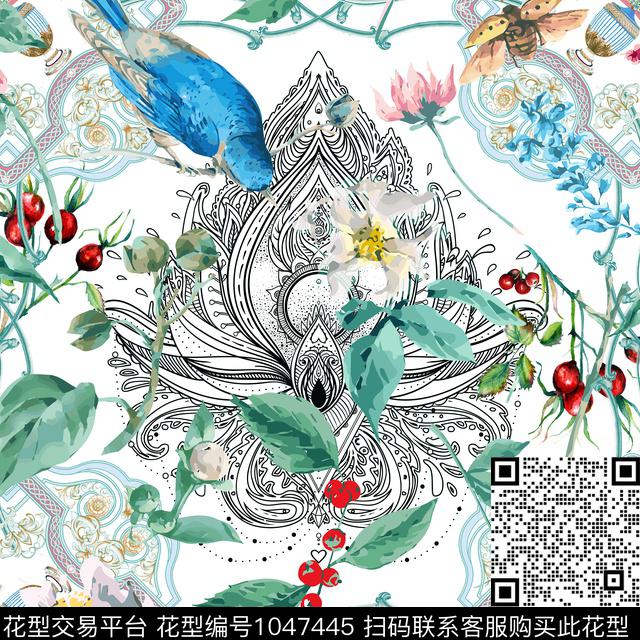 曼陀罗大牌风水彩花鸟数码印花华亿平台下载（图片编号: 1047445） - 瓦栏（Walan）