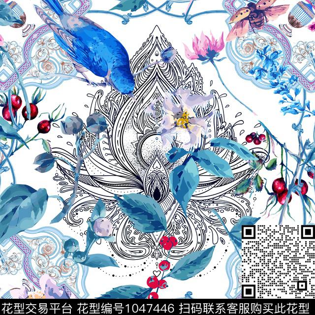 曼陀罗大牌风水彩花鸟数码印花华亿平台下载（图片编号: 1047446） - 瓦栏（Walan）