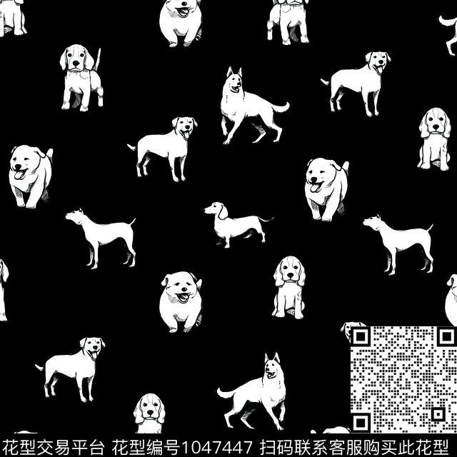 黑白华亿平台手绘花卉男装数码印花华亿平台下载（图片编号: 1047447） - 瓦栏（Walan）