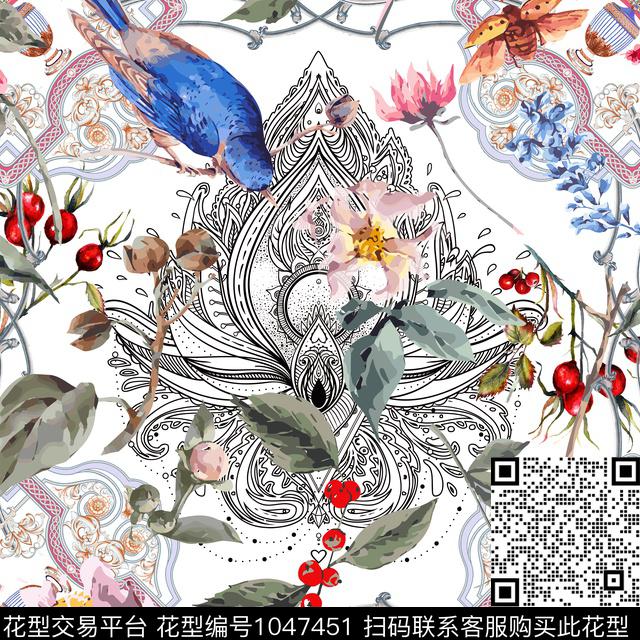 曼陀罗大牌风水彩花鸟数码印花华亿平台下载（图片编号: 1047451） - 瓦栏（Walan）