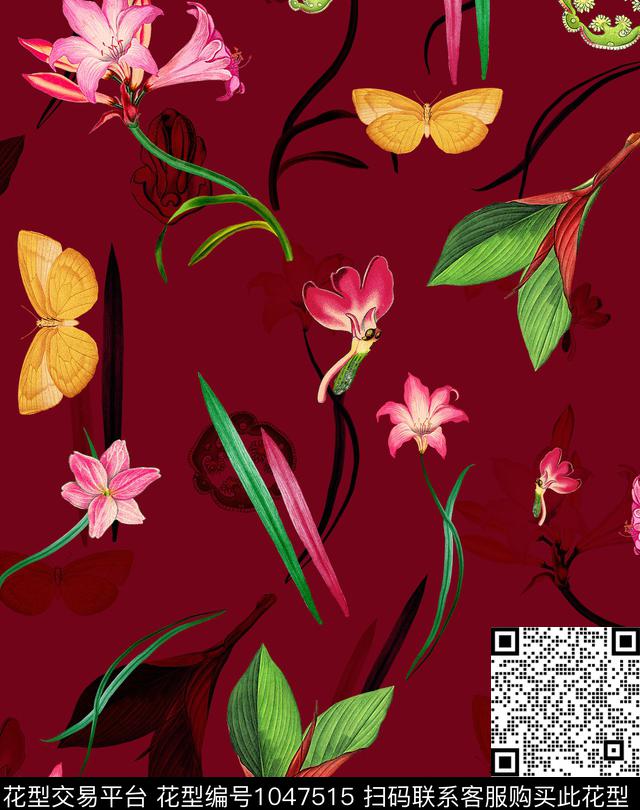 植物手绘花卉花卉数码印花华亿平台下载（图片编号: 1047515） - 瓦栏（Walan）