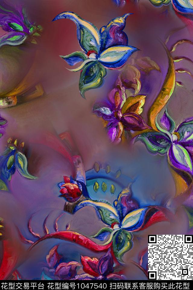 肌理花卉油画华亿平台数码印花华亿平台下载（图片编号: 1047540） - 瓦栏（Walan）