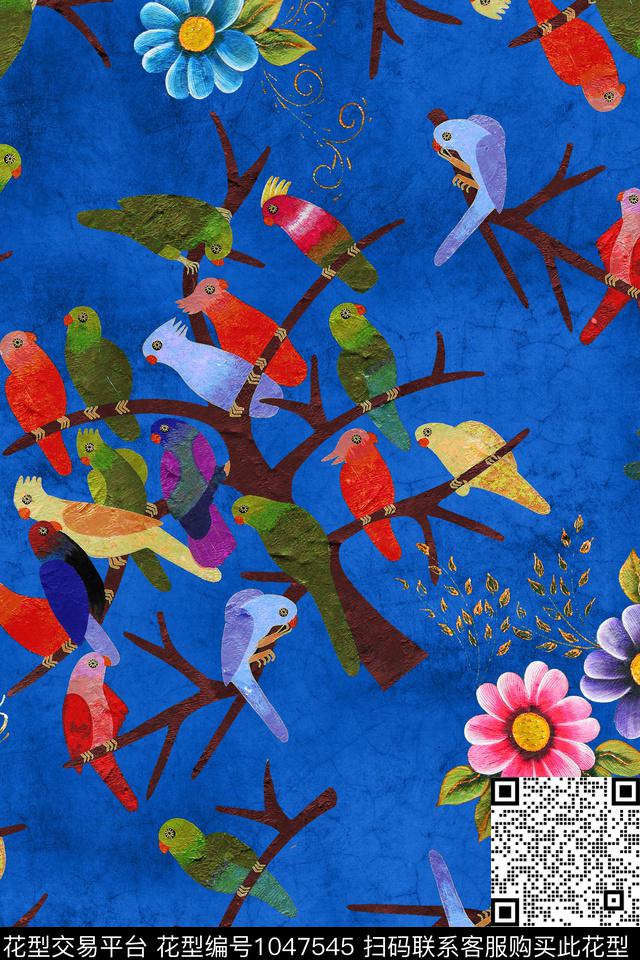树鸟贴布数码印花华亿平台下载（图片编号: 1047545） - 瓦栏（Walan）