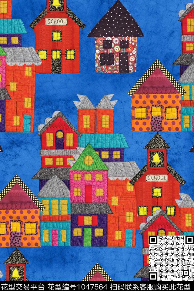 建筑几何房屋数码印花华亿平台下载（图片编号: 1047564） - 瓦栏（Walan）