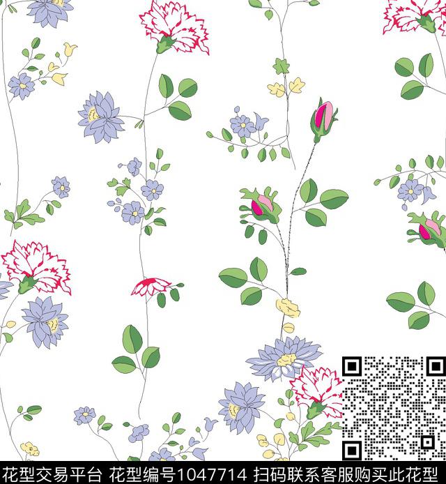 小碎花春夏华亿平台花卉数码印花华亿平台下载（图片编号: 1047714） - 瓦栏（Walan）
