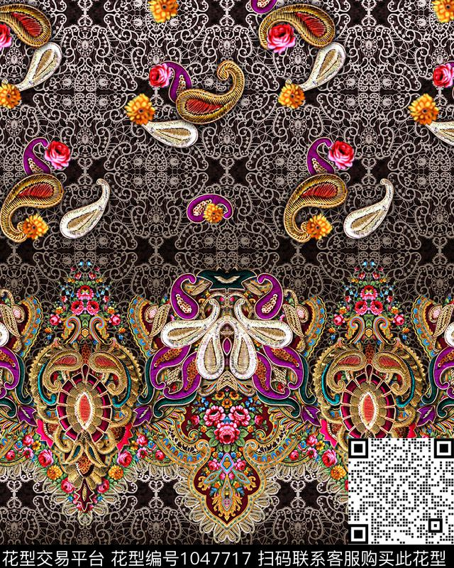 民族风佩斯利几何数码印花华亿平台下载（图片编号: 1047717） - 瓦栏（Walan）