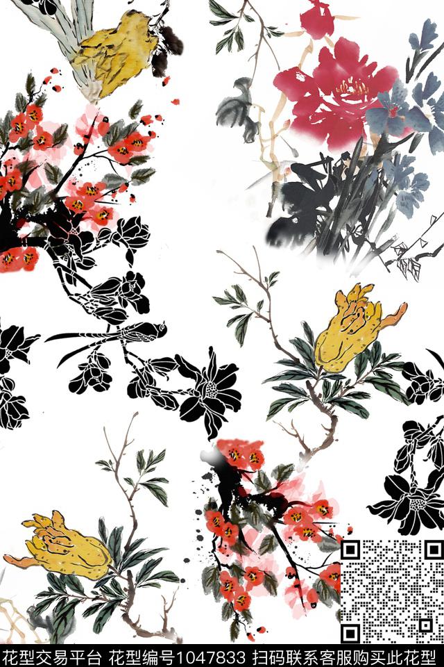 花卉水彩花卉手绘花卉数码印花华亿平台下载（图片编号: 1047833） - 瓦栏（Walan）