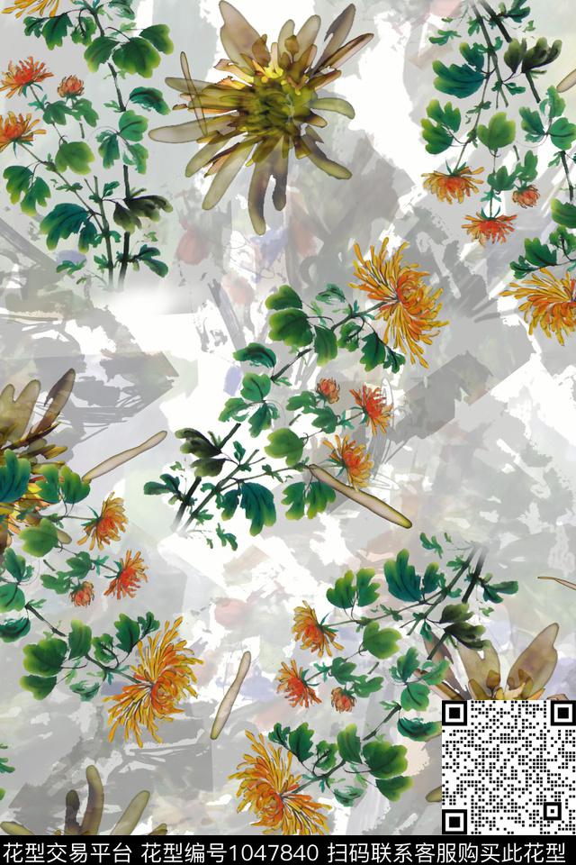 花卉水彩花卉手绘花卉数码印花华亿平台下载（图片编号: 1047840） - 瓦栏（Walan）