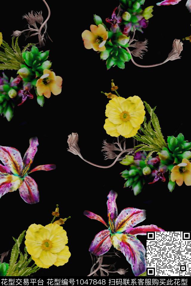 花卉水彩花卉手绘花卉数码印花华亿平台下载（图片编号: 1047848） - 瓦栏（Walan）