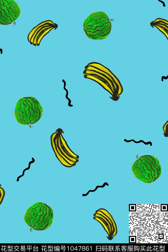 趣味线条手绘水果传统印花华亿平台下载（图片编号: 1047861） - 瓦栏（Walan）