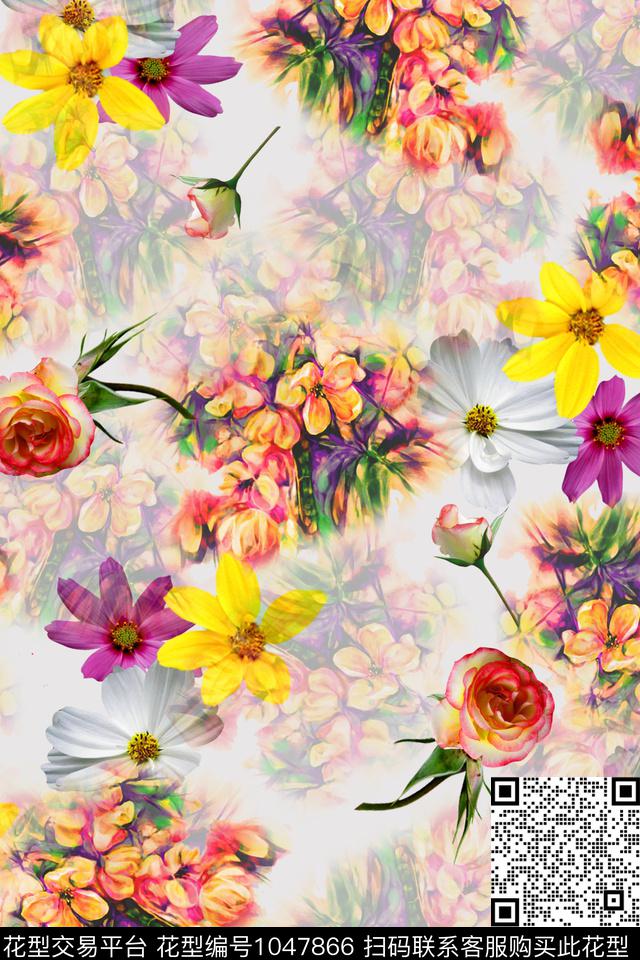 花卉水彩花卉手绘花卉数码印花华亿平台下载（图片编号: 1047866） - 瓦栏（Walan）