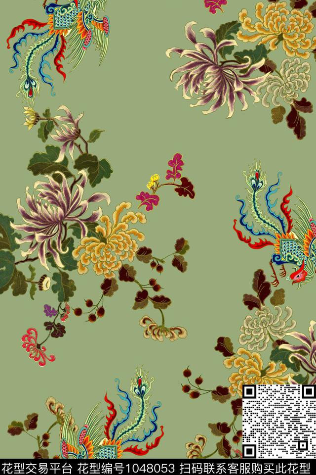 水彩花卉凤凰年轻女性数码印花华亿平台下载（图片编号: 1048053） - 瓦栏（Walan）