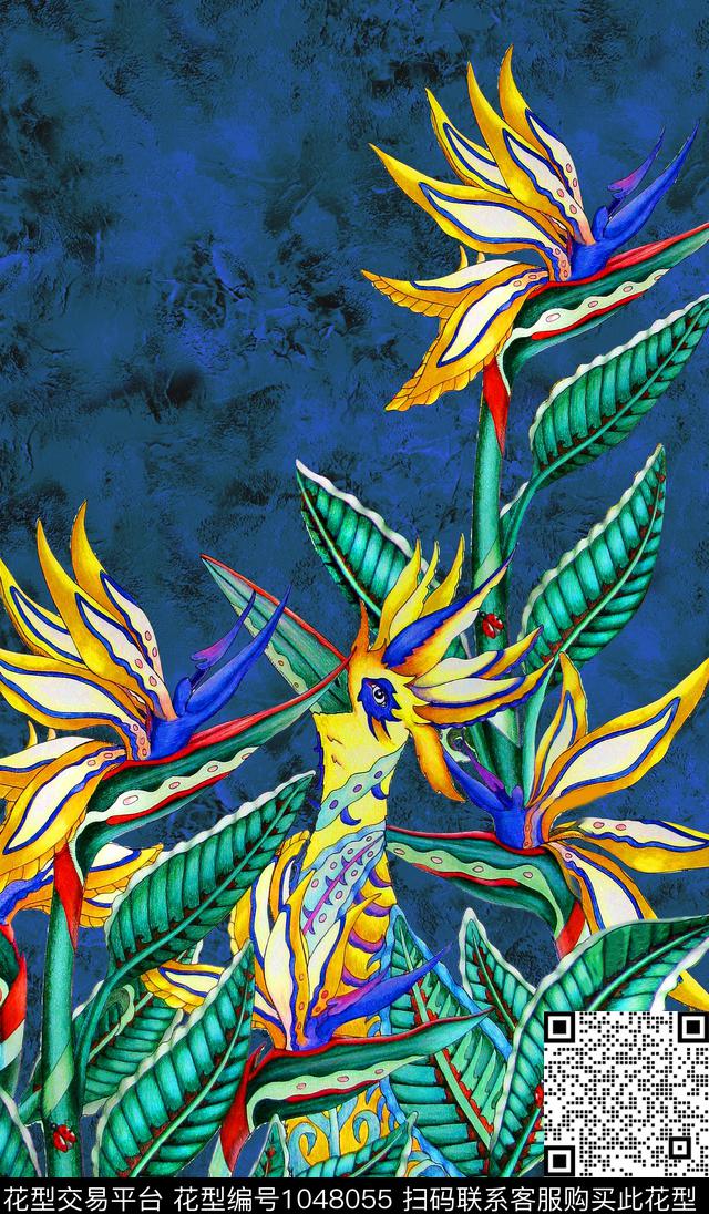 花卉天堂鸟热带华亿平台数码印花华亿平台下载（图片编号: 1048055） - 瓦栏（Walan）