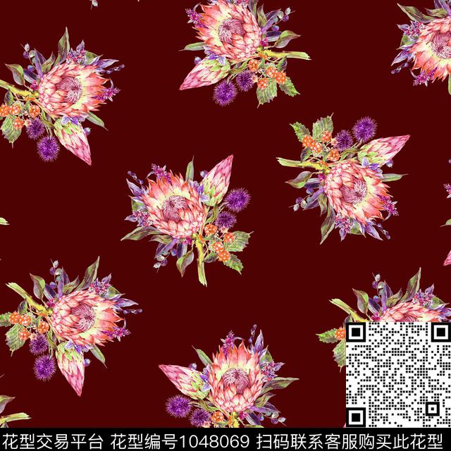 数码华亿平台黑底花卉民族风数码印花华亿平台下载（图片编号: 1048069） - 瓦栏（Walan）