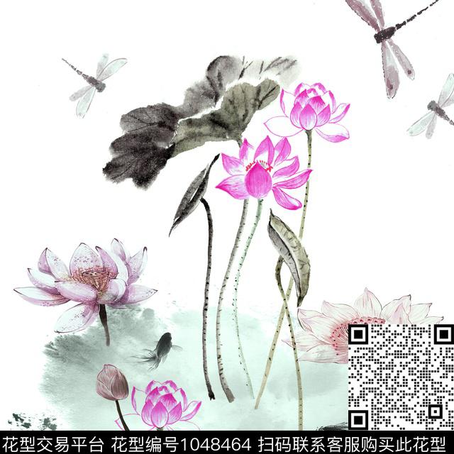 花卉荷花方巾数码印花华亿平台下载（图片编号: 1048464） - 瓦栏（Walan）
