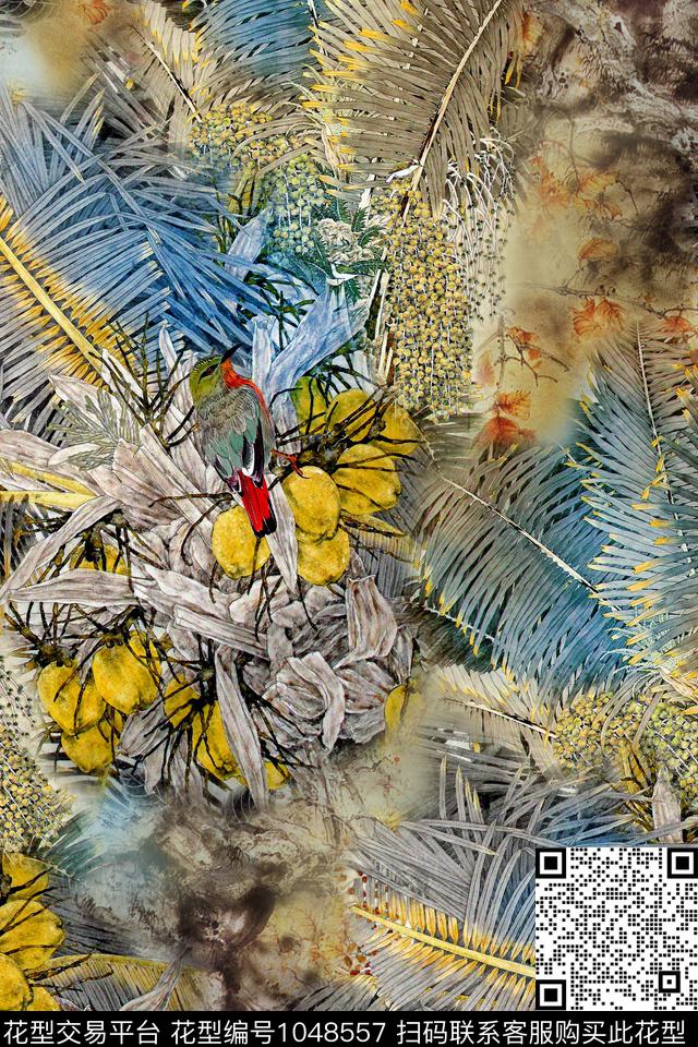 花鸟中国风棕榈树数码印花华亿平台下载（图片编号: 1048557） - 瓦栏（Walan）
