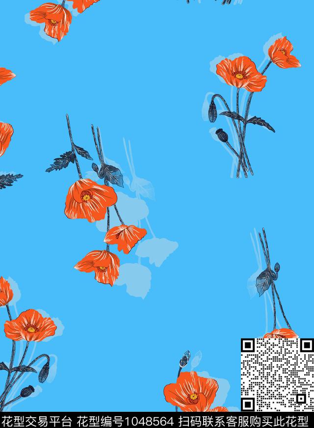花卉女装罂粟花传统印花华亿平台下载（图片编号: 1048564） - 瓦栏（Walan）