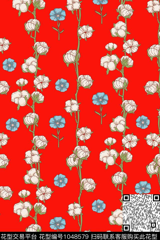 小碎花树枝木棉花数码印花华亿平台下载（图片编号: 1048579） - 瓦栏（Walan）