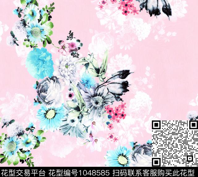 小碎花数码华亿平台手绘玫瑰数码印花华亿平台下载（图片编号: 1048585） - 瓦栏（Walan）