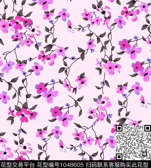 小碎花数码华亿平台手绘玫瑰数码印花华亿平台下载（图片编号: 1048605） - 瓦栏（Walan）