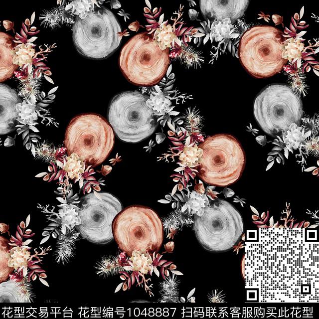 数码华亿平台黑底花卉民族风数码印花华亿平台下载（图片编号: 1048887） - 瓦栏（Walan）
