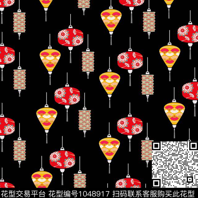 数码华亿平台黑底花卉民族风数码印花华亿平台下载（图片编号: 1048917） - 瓦栏（Walan）