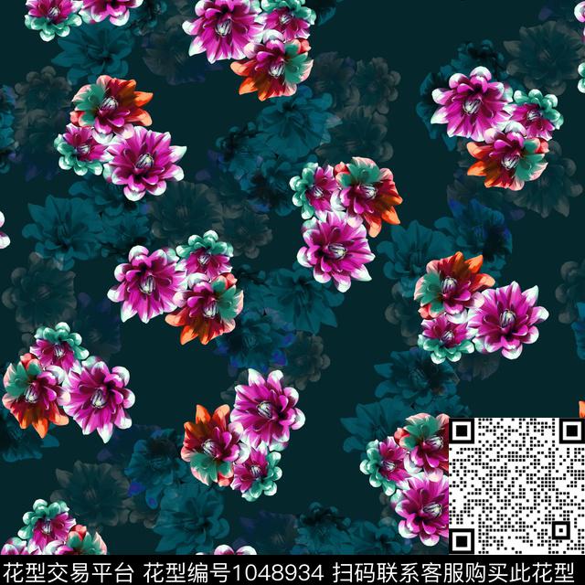数码华亿平台黑底花卉民族风数码印花华亿平台下载（图片编号: 1048934） - 瓦栏（Walan）