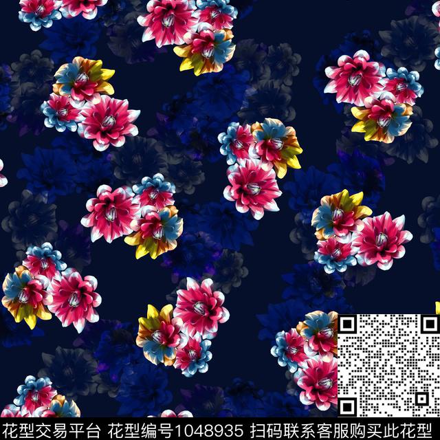 数码华亿平台黑底花卉民族风数码印花华亿平台下载（图片编号: 1048935） - 瓦栏（Walan）