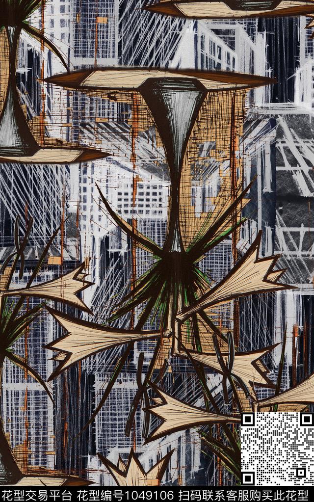 肌理线条几何数码印花华亿平台下载（图片编号: 1049106） - 瓦栏（Walan）