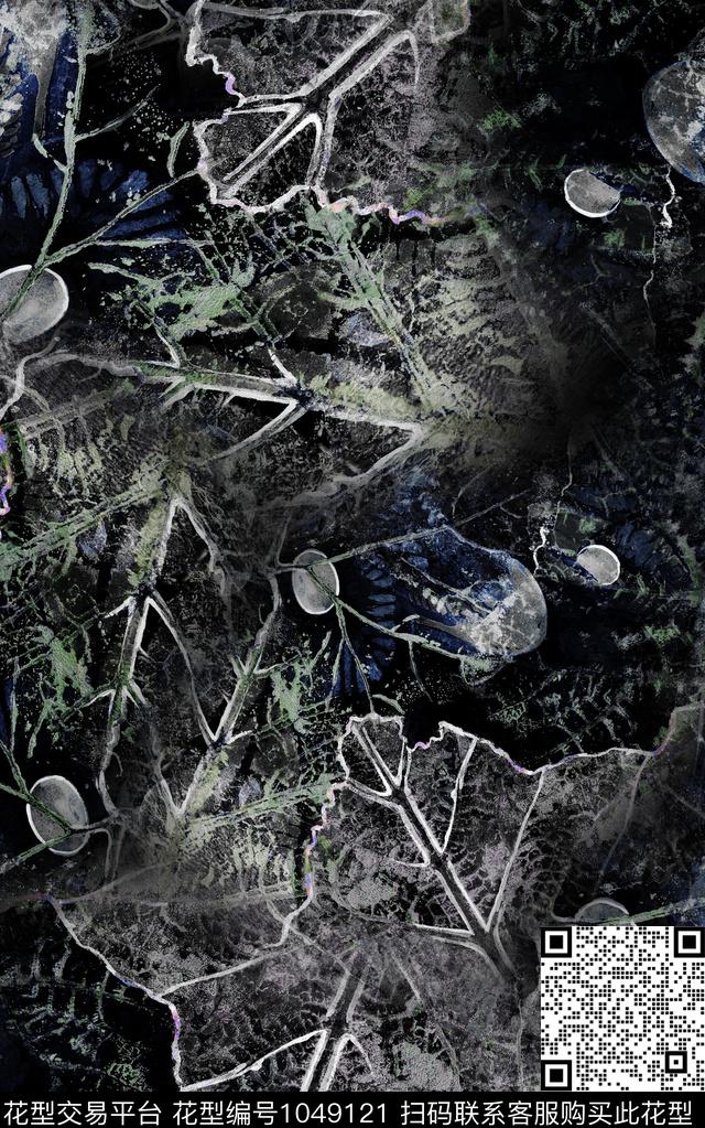 肌理线条花卉水彩花卉数码印花华亿平台下载（图片编号: 1049121） - 瓦栏（Walan）