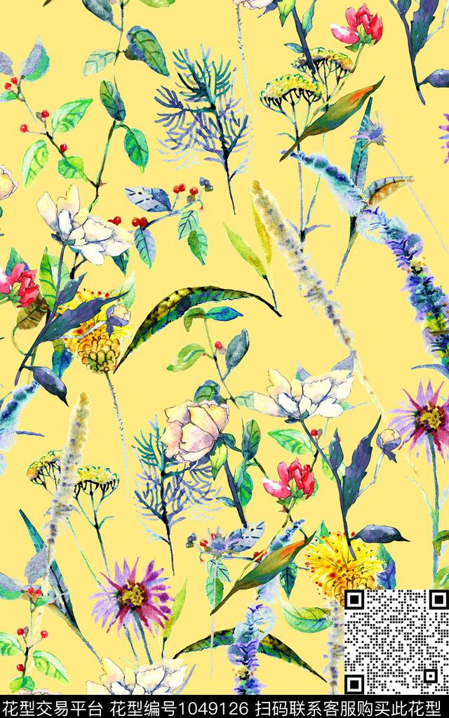 小碎花花卉水彩花卉数码印花华亿平台下载（图片编号: 1049126） - 瓦栏（Walan）