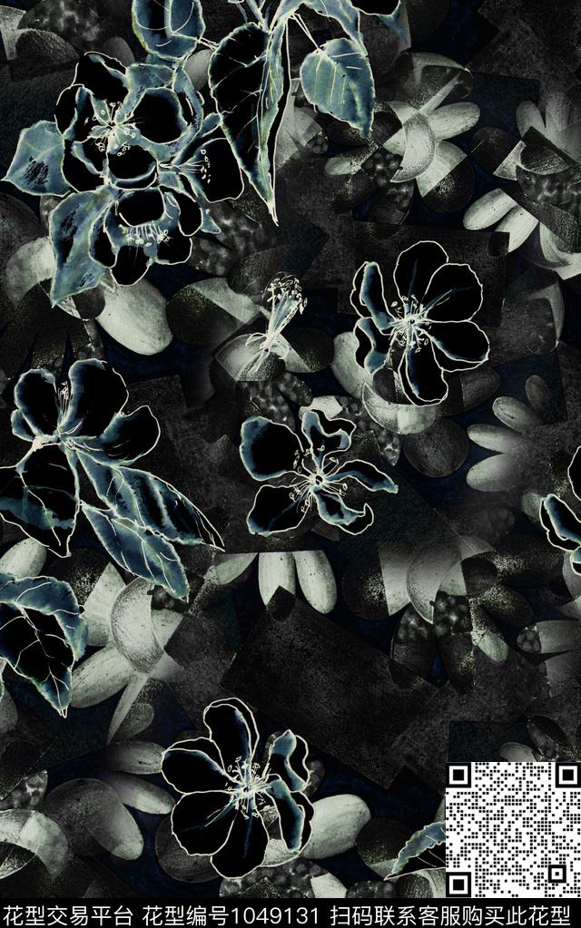 肌理线条花卉水彩花卉数码印花华亿平台下载（图片编号: 1049131） - 瓦栏（Walan）