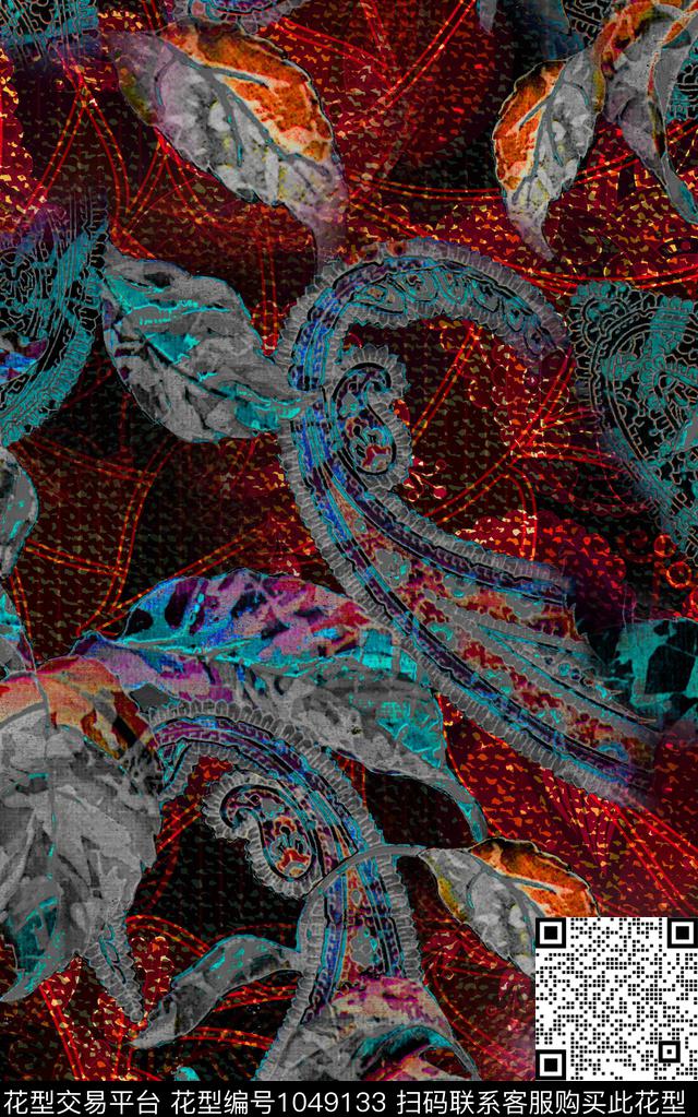 条纹肌理花卉数码印花华亿平台下载（图片编号: 1049133） - 瓦栏（Walan）