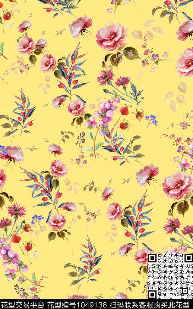 小碎花手绘花卉花卉数码印花华亿平台下载（图片编号: 1049136） - 瓦栏（Walan）