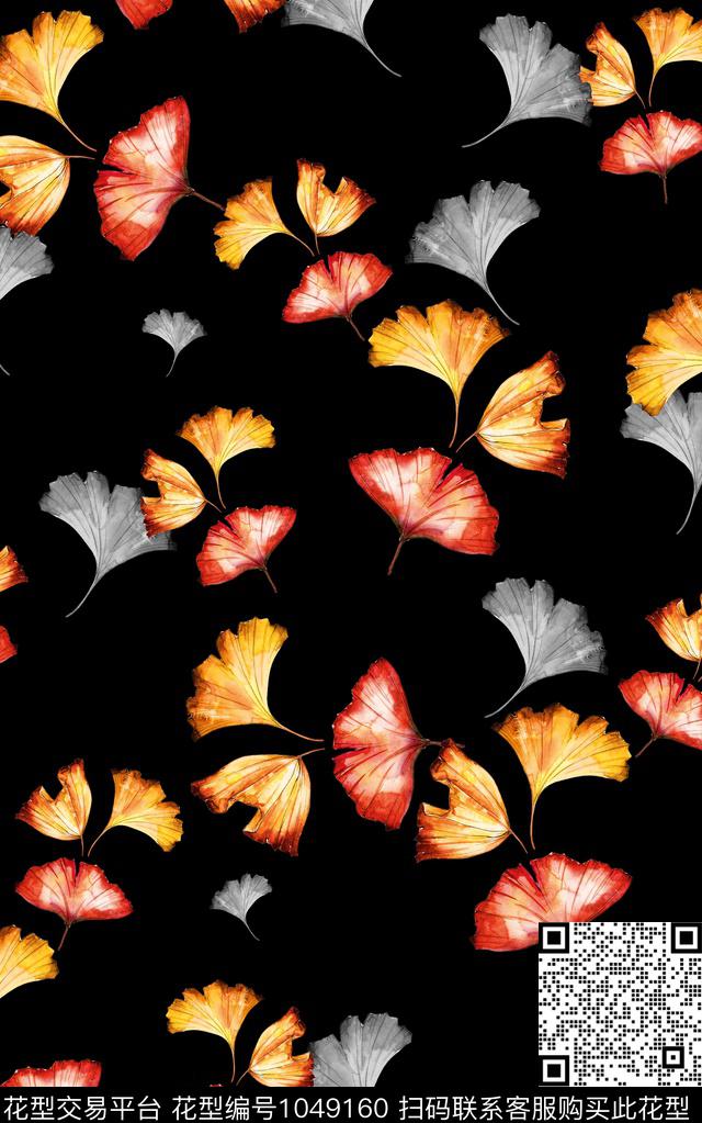 黑底花卉小碎花花卉数码印花华亿平台下载（图片编号: 1049160） - 瓦栏（Walan）
