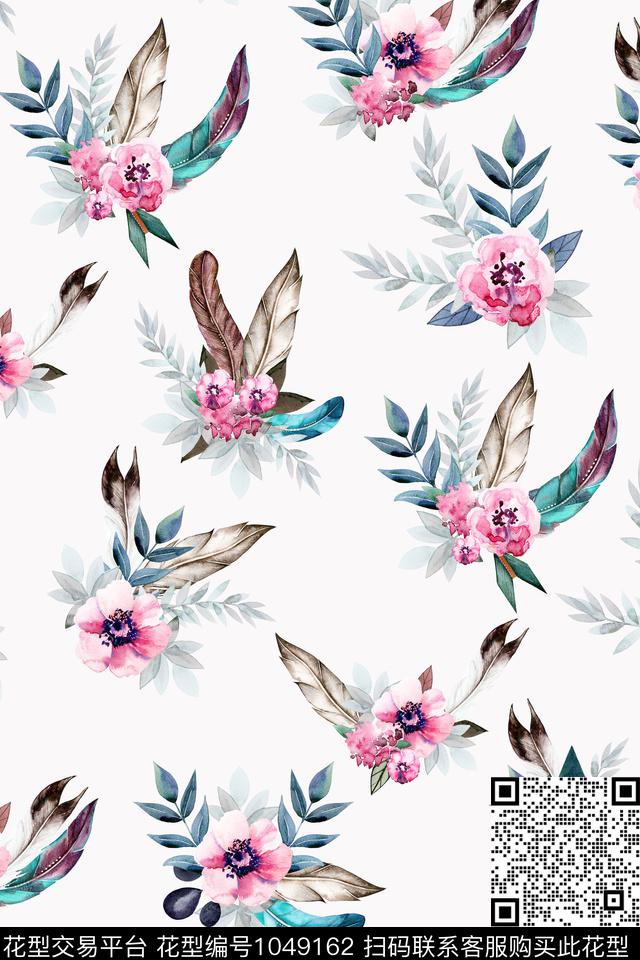 鲜花花瓣羽毛数码印花华亿平台下载（图片编号: 1049162） - 瓦栏（Walan）