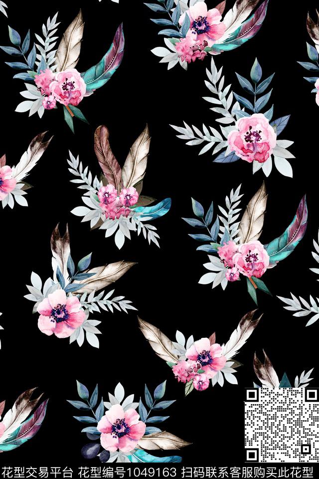 鲜花花瓣羽毛数码印花华亿平台下载（图片编号: 1049163） - 瓦栏（Walan）
