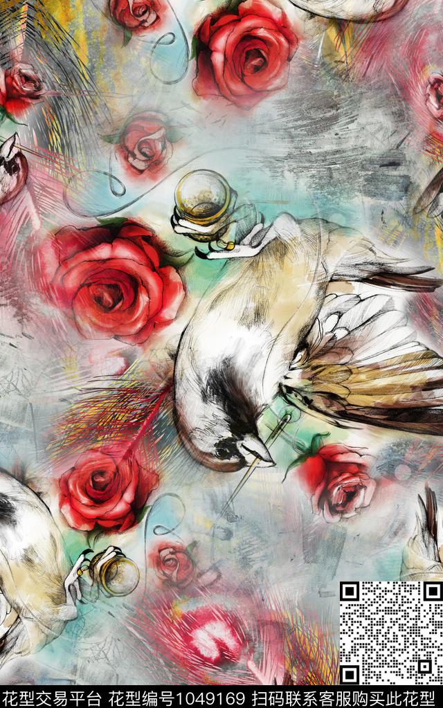 肌理水彩花卉水墨风数码印花华亿平台下载（图片编号: 1049169） - 瓦栏（Walan）