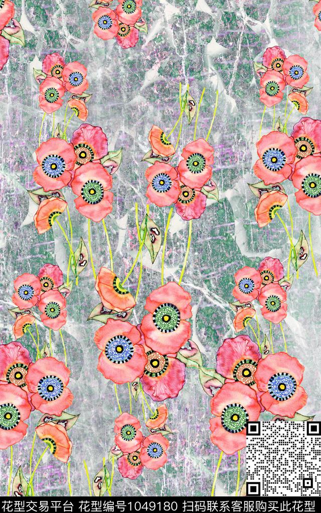 肌理水彩花卉手绘花卉数码印花华亿平台下载（图片编号: 1049180） - 瓦栏（Walan）