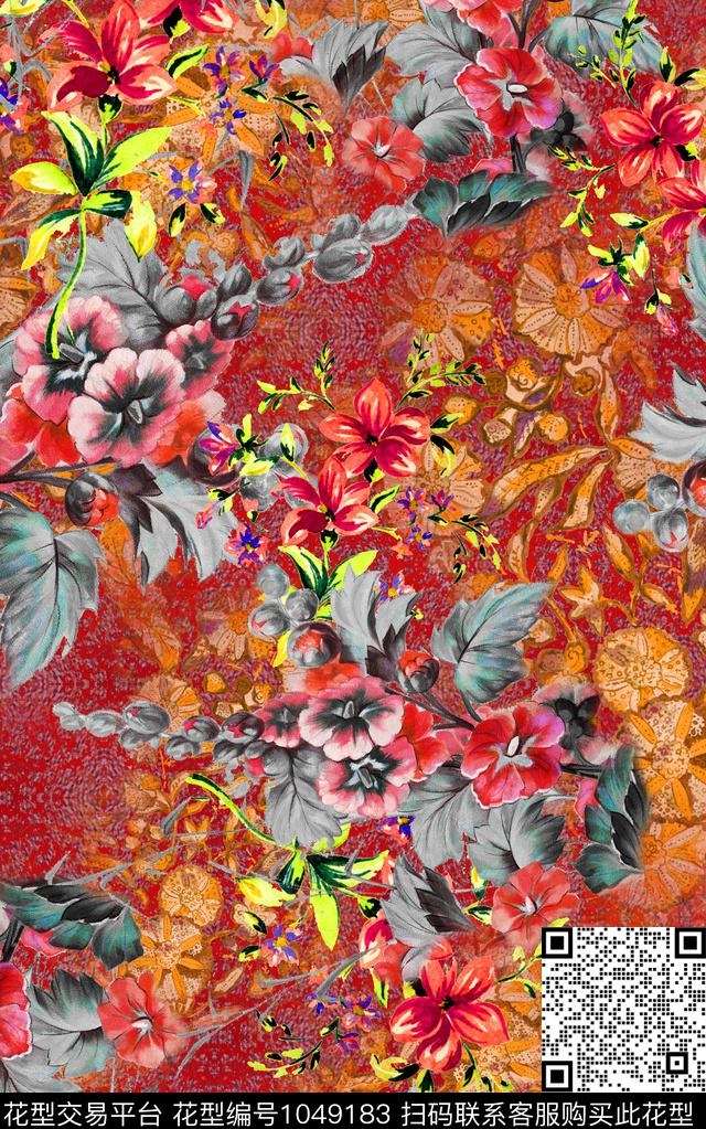 数码华亿平台民族风花卉数码印花华亿平台下载（图片编号: 1049183） - 瓦栏（Walan）
