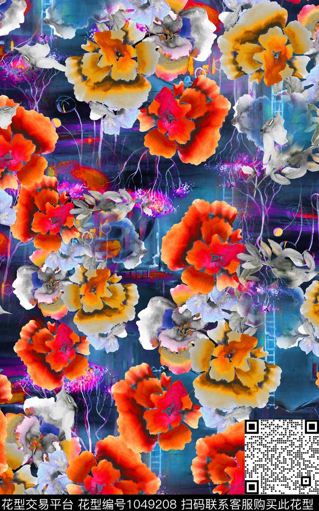 花卉水彩花卉手绘花卉数码印花华亿平台下载（图片编号: 1049208） - 瓦栏（Walan）