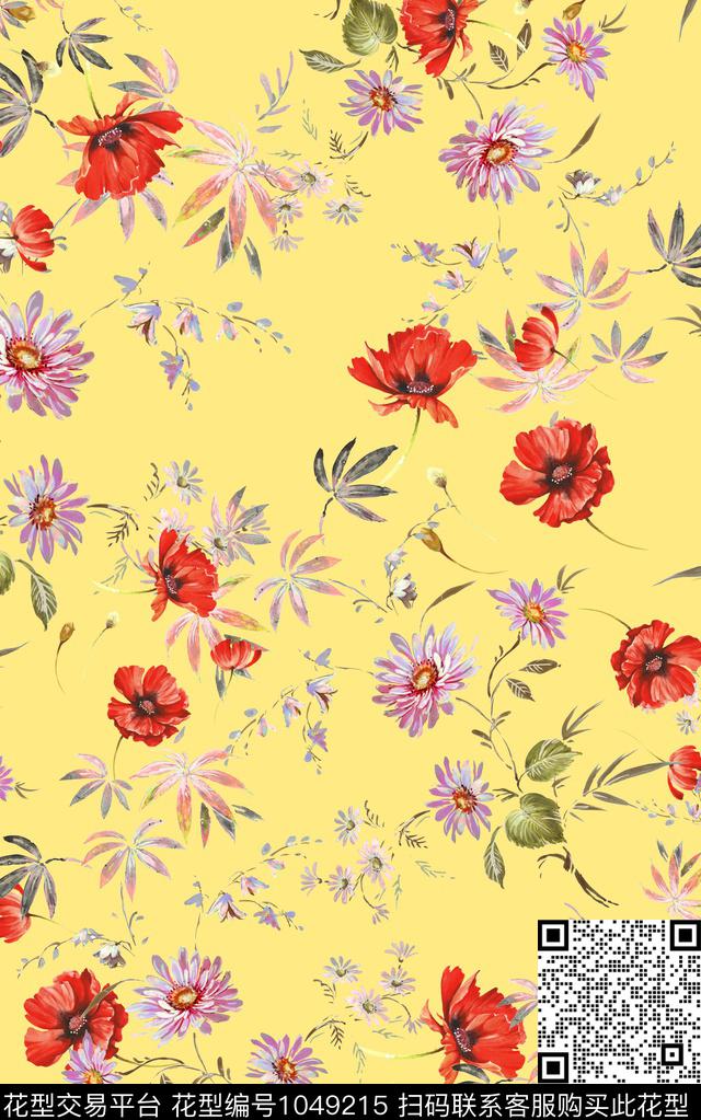 小碎花手绘花卉花卉数码印花华亿平台下载（图片编号: 1049215） - 瓦栏（Walan）