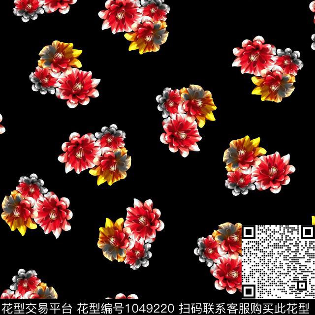 数码华亿平台黑底花卉民族风数码印花华亿平台下载（图片编号: 1049220） - 瓦栏（Walan）