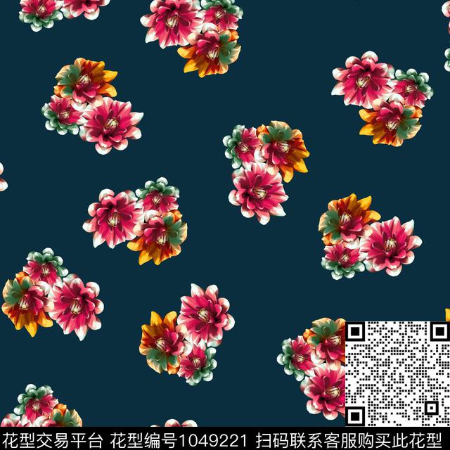 数码华亿平台黑底花卉民族风数码印花华亿平台下载（图片编号: 1049221） - 瓦栏（Walan）