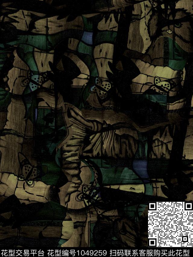 抽象男装复古数码印花华亿平台下载（图片编号: 1049259） - 瓦栏（Walan）