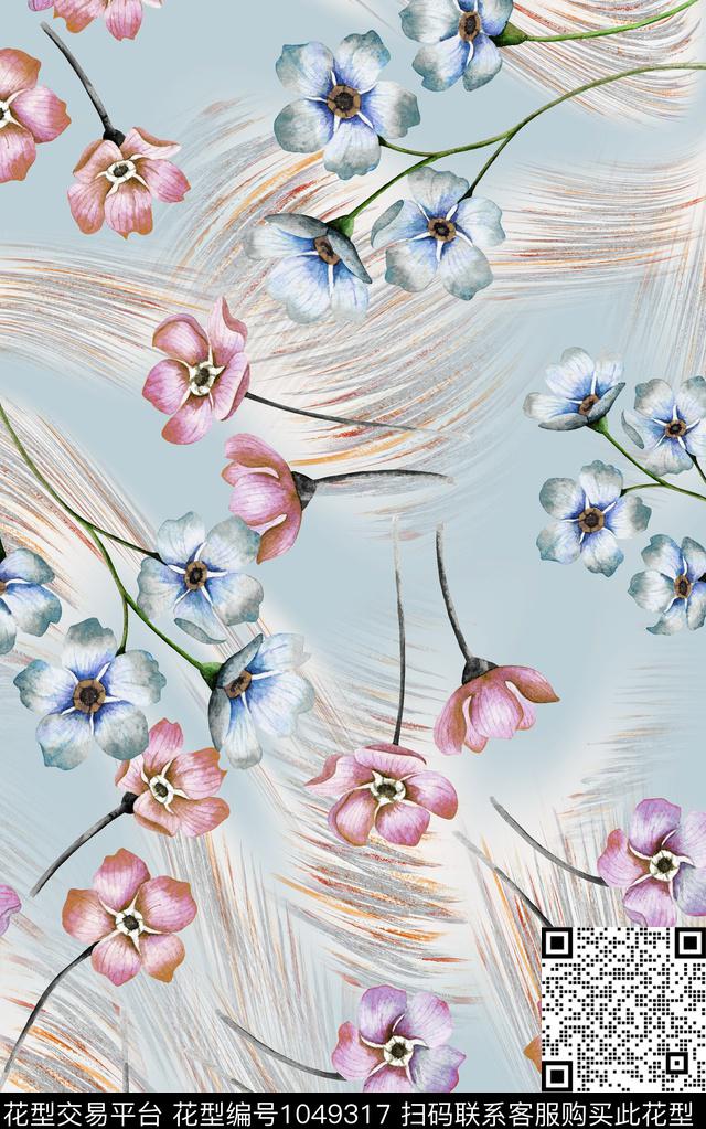 小碎花花卉水彩花卉数码印花华亿平台下载（图片编号: 1049317） - 瓦栏（Walan）