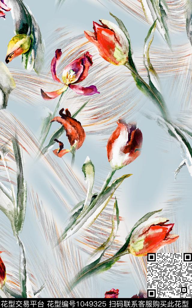 小碎花花卉水彩花卉数码印花华亿平台下载（图片编号: 1049325） - 瓦栏（Walan）