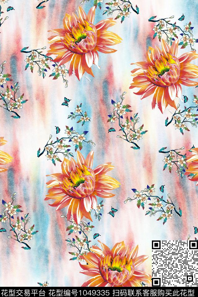 数码华亿平台素雅水彩花卉数码印花华亿平台下载（图片编号: 1049335） - 瓦栏（Walan）